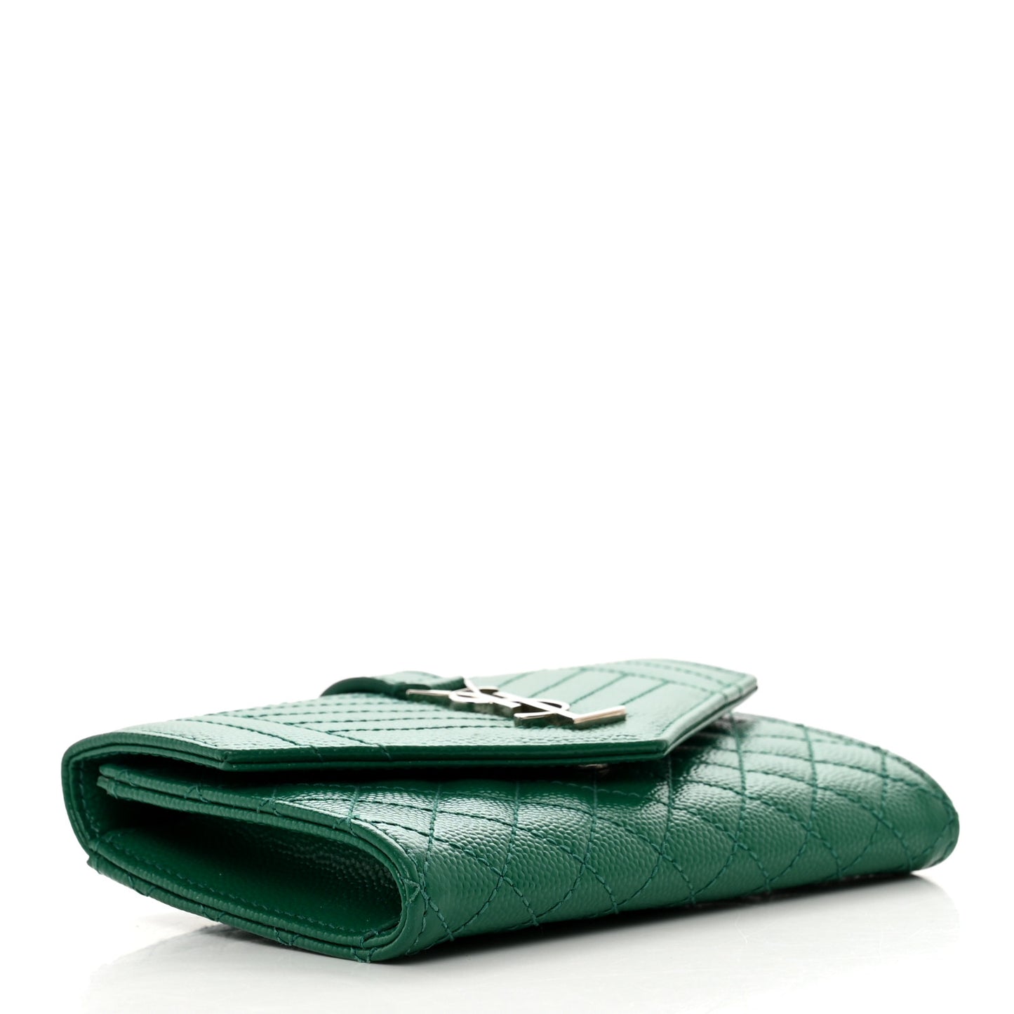 Grain De Poudre Textured Mixed Matelasse Triquilt Small Monogram Envelope Wallet Green