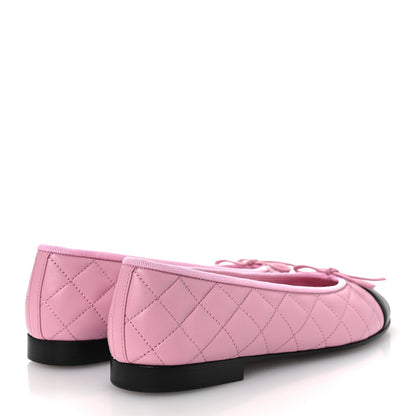 Chanel Lambskin Quilted CC Cap Toe Ballerina Flats 37 Light Pink Black 5 of 11