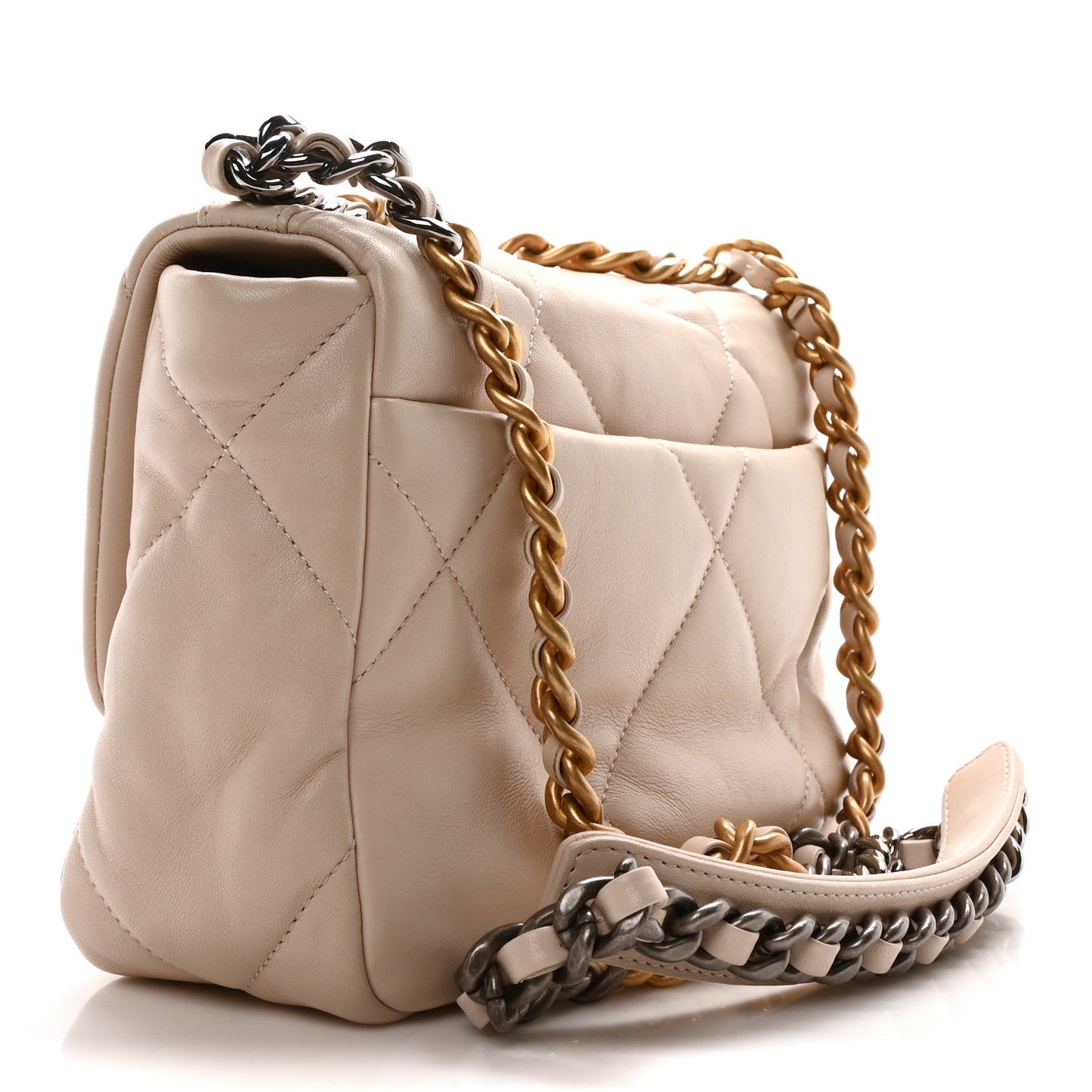 Lambskin Quilted Medium Chanel 19 Flap Light Beige