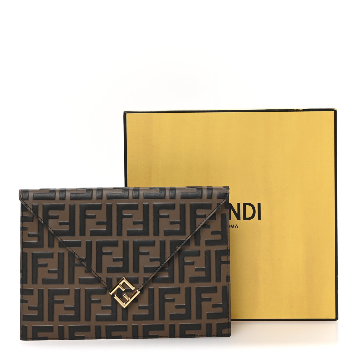 Vitello Ceylon Bi-Color FF 1974 Embossed FF Diamonds Flat Envelope Pouch Maya Black