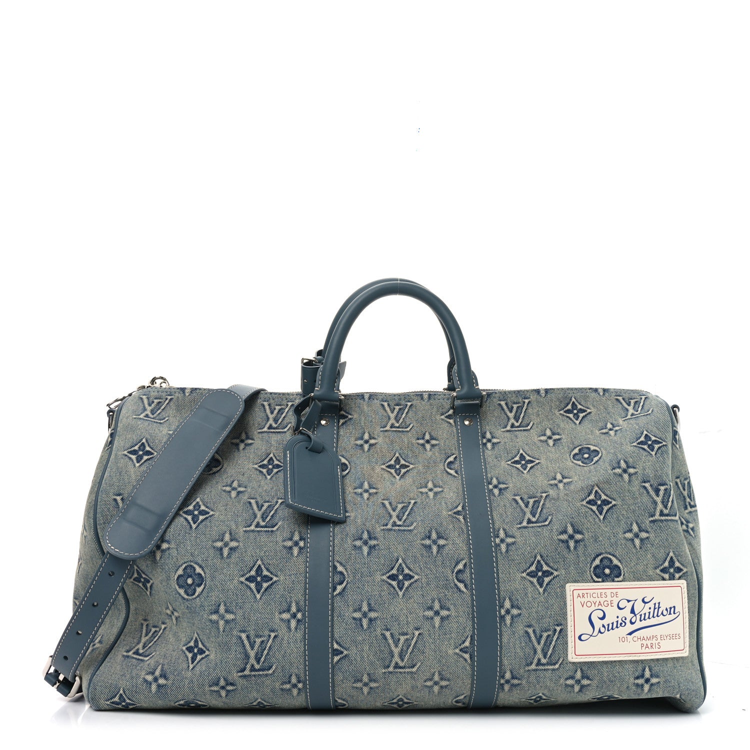 Louis Vuitton Monogram Washed Denim Keepall Bandouliere 50 Blue