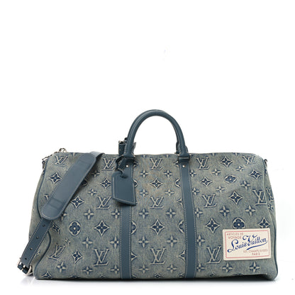 Louis Vuitton Monogram Washed Denim Keepall Bandouliere 50 Blue 1 of 10