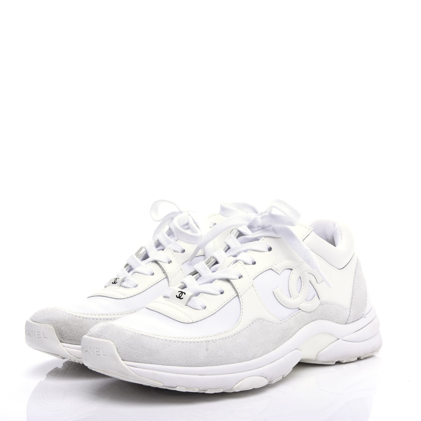 Suede Calfskin Fabric CC Sneakers 38.5 White