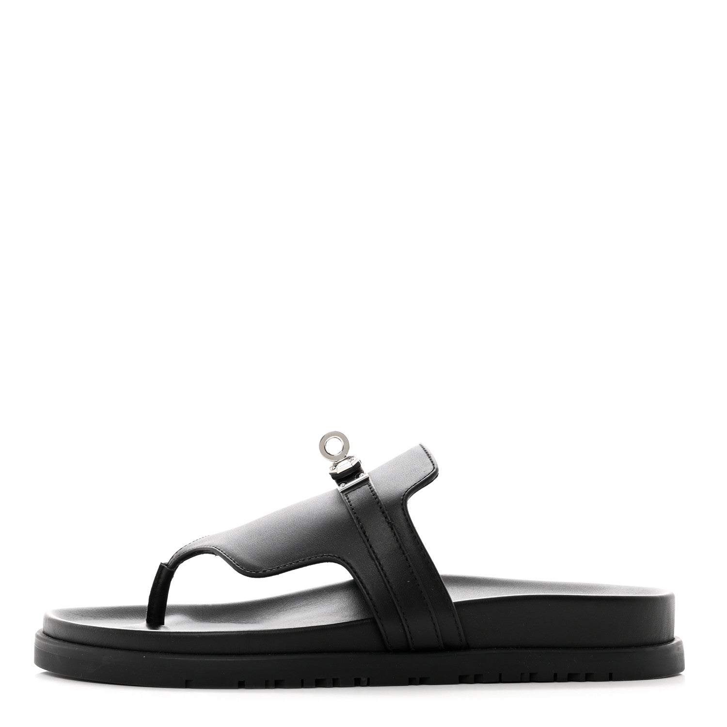 Hermes Calfskin Womens Empire Sandals 36.5 Black 1 of 9