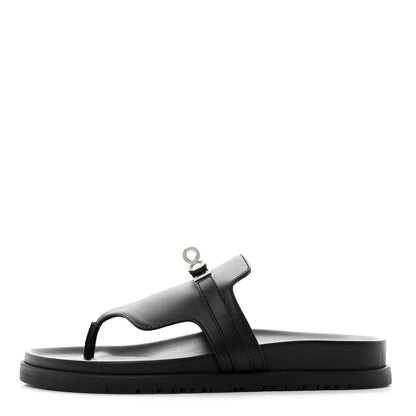 Hermes Calfskin Womens Empire Sandals 36.5 Black 1 of 9
