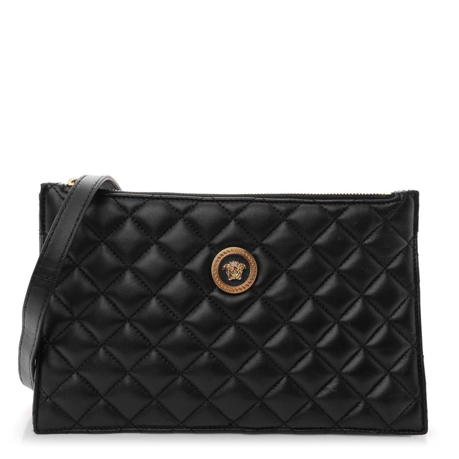 Versace Calfskin Quilted Small Tribute Icon Pouch Black 1 of 11