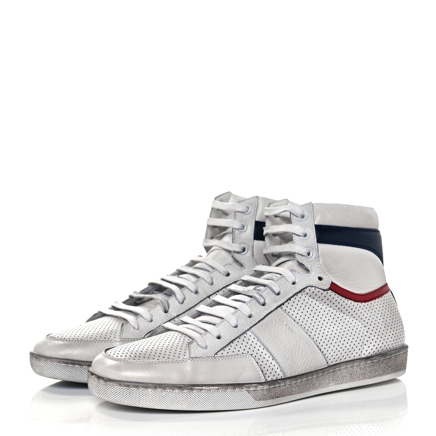 Calfskin Perforated Court Classic SL/10H High Top Sneakers 44 White