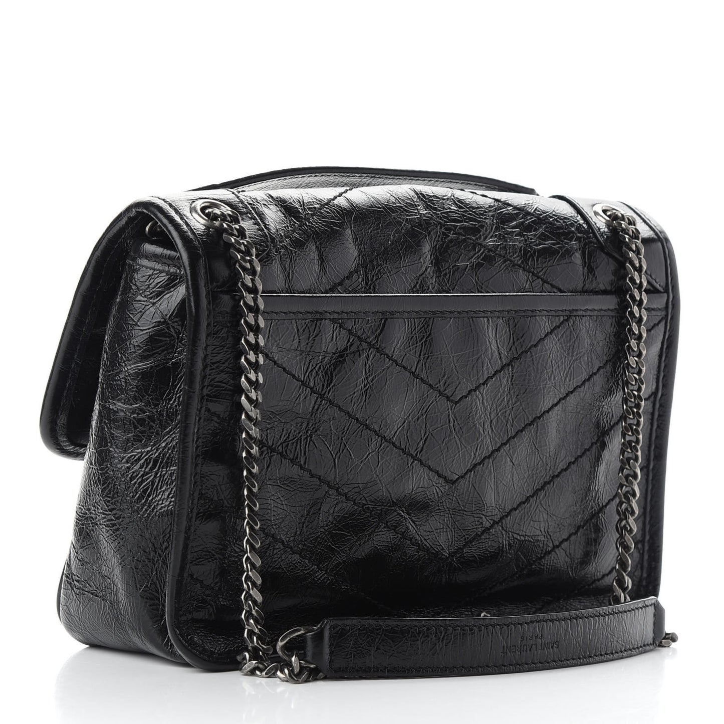Crinkled Calfskin Matelasse Monogram Baby Niki Chain Satchel Black