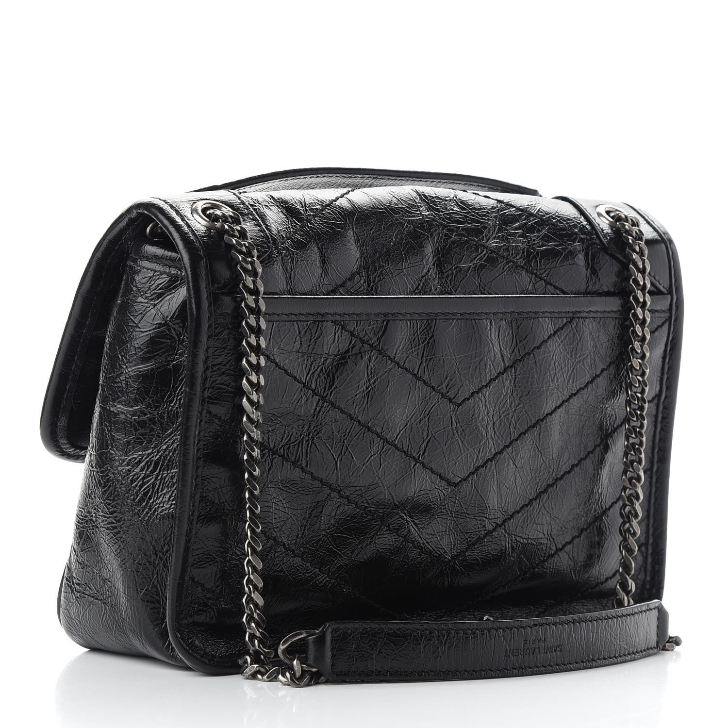 Saint Laurent Crinkled Calfskin Matelasse Monogram Baby Niki Chain Satchel Black 3 of 8