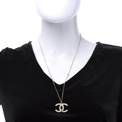 Chanel Pearl Crystal Feather CC Pendant Necklace Gold 2 of 6