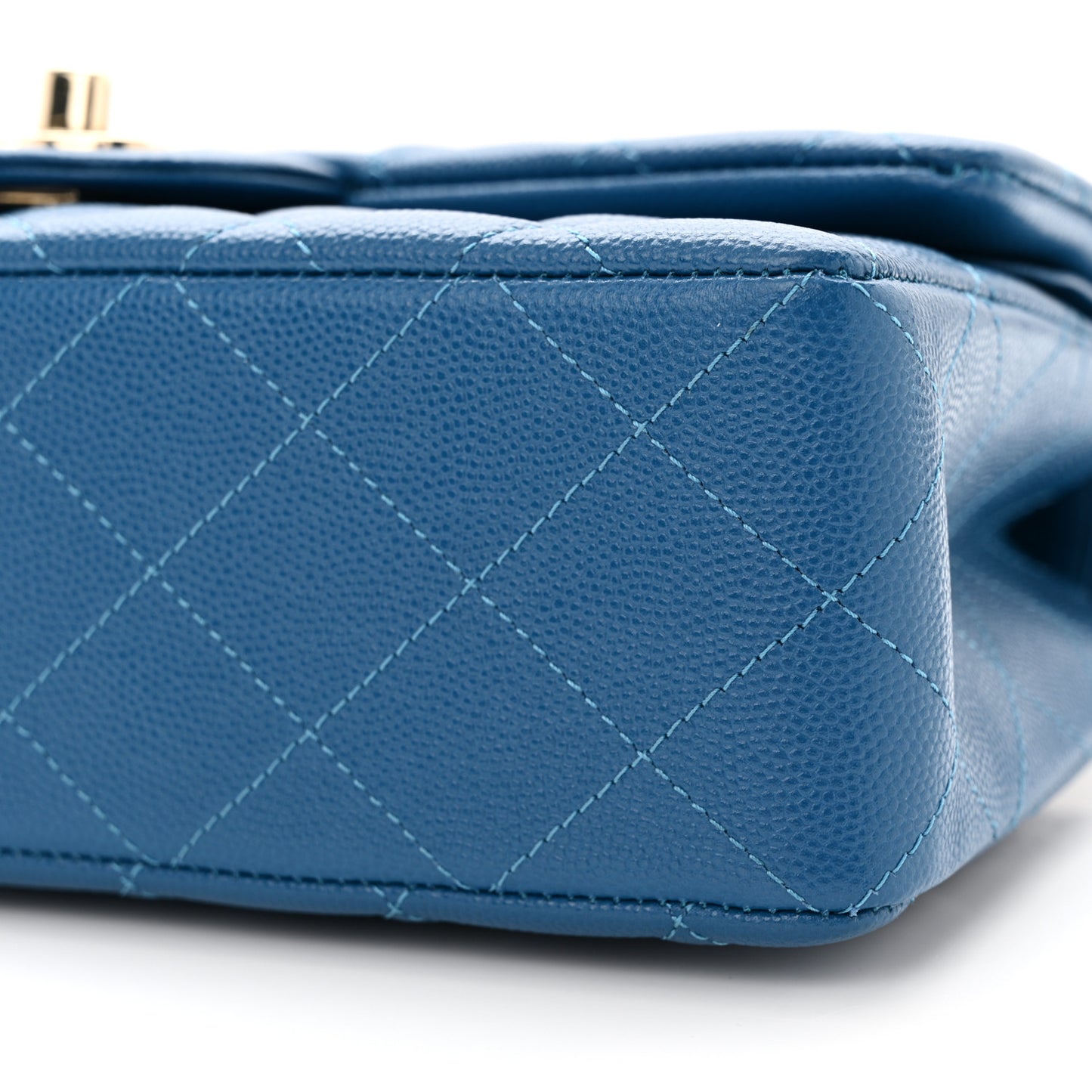Caviar Quilted Small Double Flap Blue