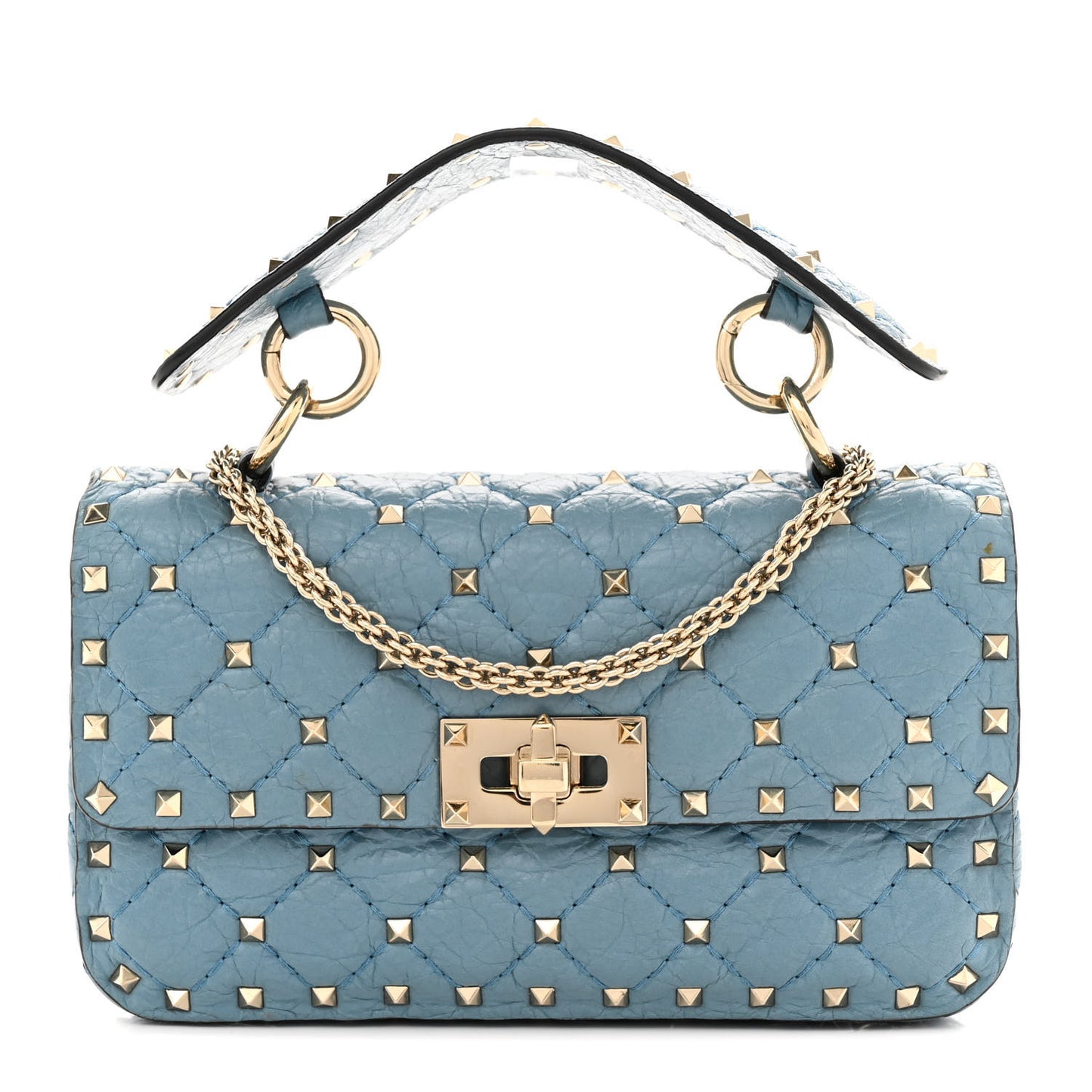 Nappa Small Rockstud Spike Shoulder Bag Aqua