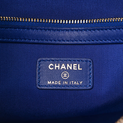 Chanel Lambskin Chevron Quilted Medium Cosmetic Case Blue 6 of 7
