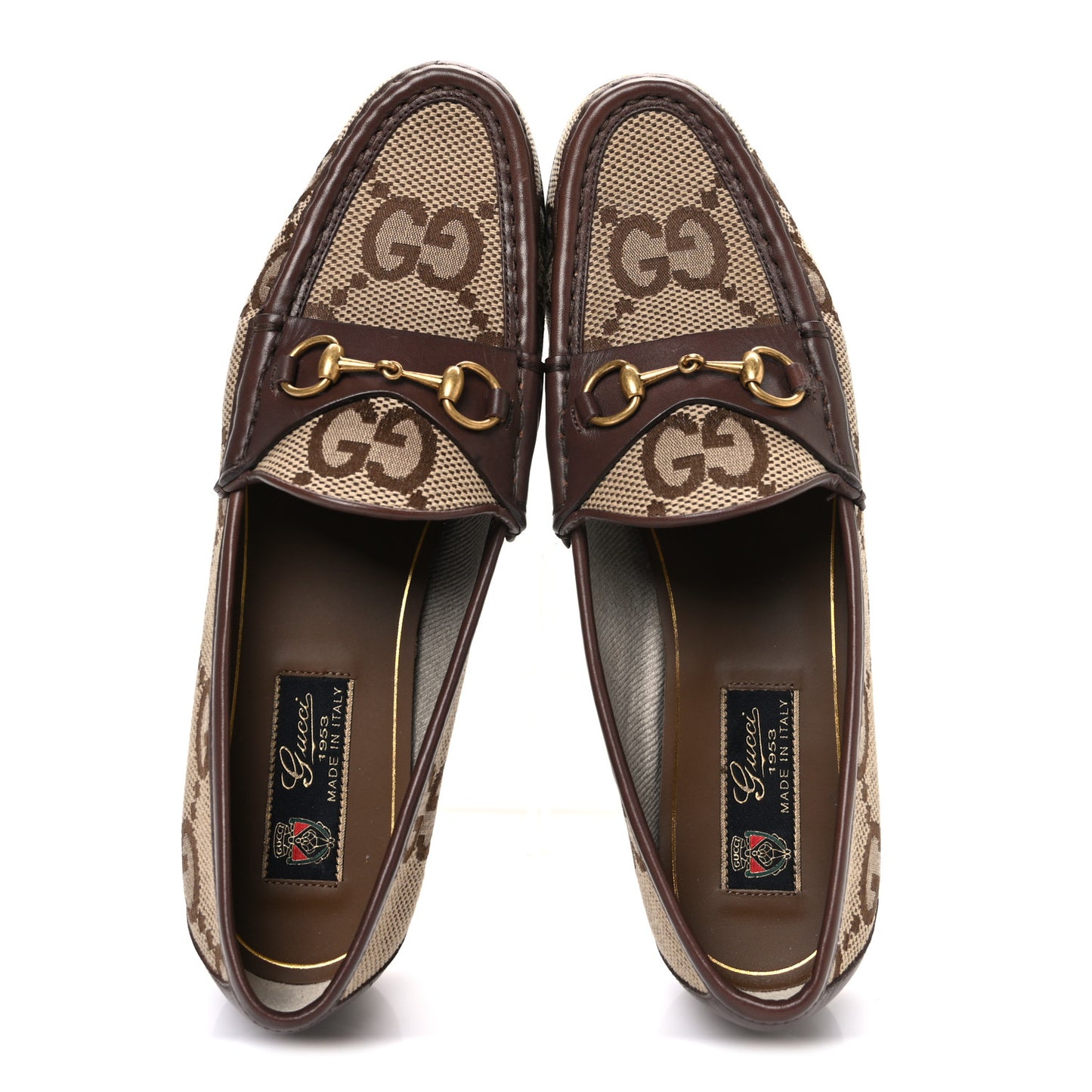 Monogram Jumbo GG Malaga Kid Womens 1953 Horsebit Loafers 39 Beige Ebony New Acero
