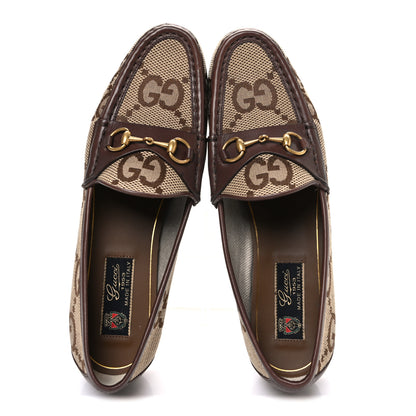 Gucci Monogram Jumbo GG Malaga Kid Womens 1953 Horsebit Loafers 39 Beige Ebony New Acero 2 of 9