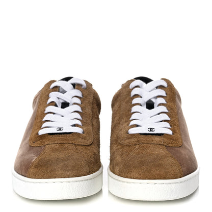 Chanel Suede Calfskin Womens Sneakers 39.5 Dark Beige 2 of 12