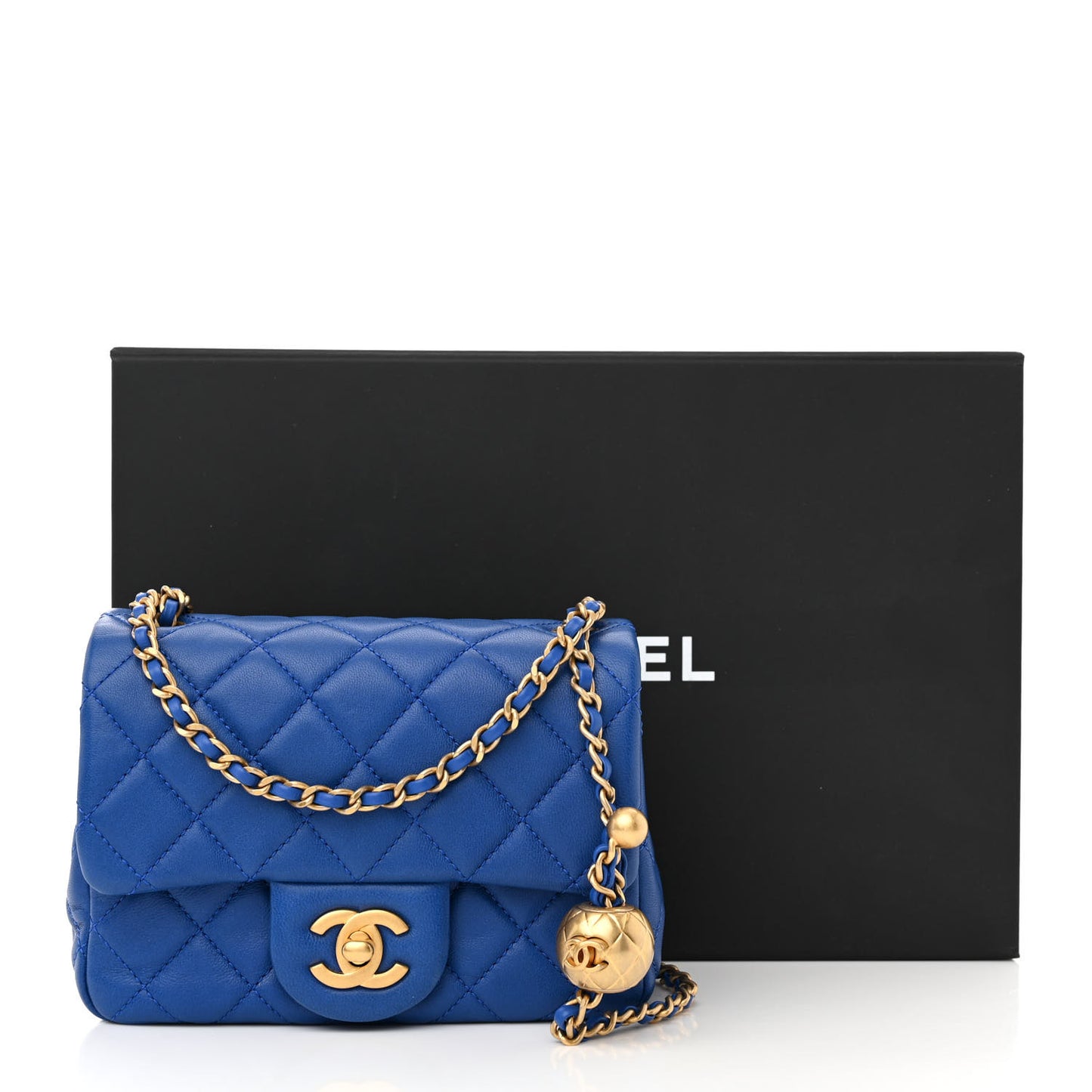 Lambskin Quilted Mini Pearl Crush Flap Blue