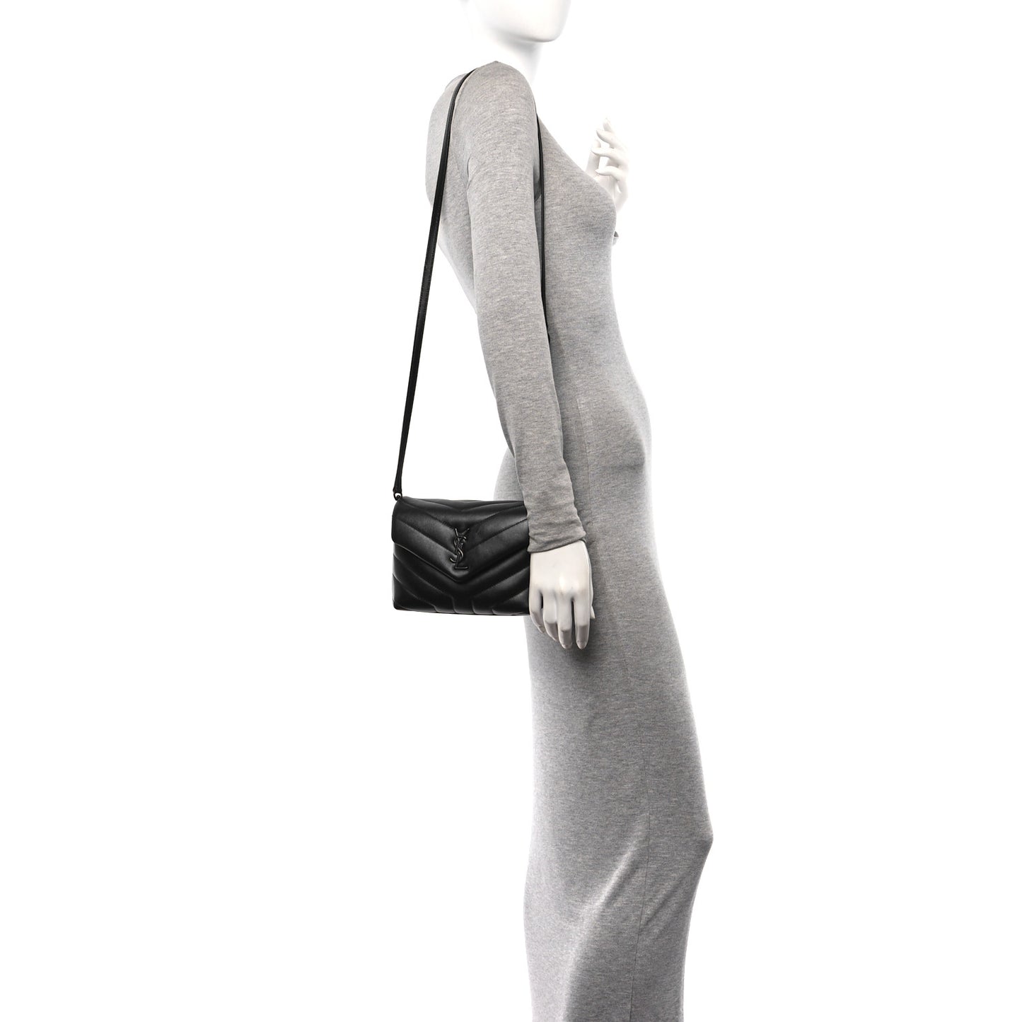 Calfskin Y Quilted Monogram Monochrome Toy Loulou Crossbody Bag Black