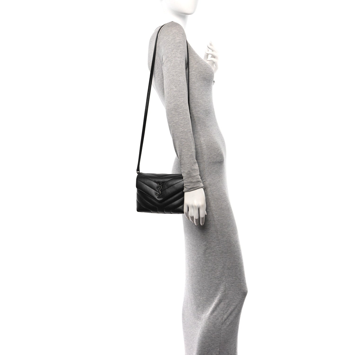 Saint Laurent Calfskin Y Quilted Monogram Monochrome Toy Loulou Crossbody Bag Black 2 of 11