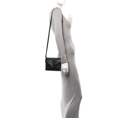 Saint Laurent Calfskin Y Quilted Monogram Monochrome Toy Loulou Crossbody Bag Black 2 of 11