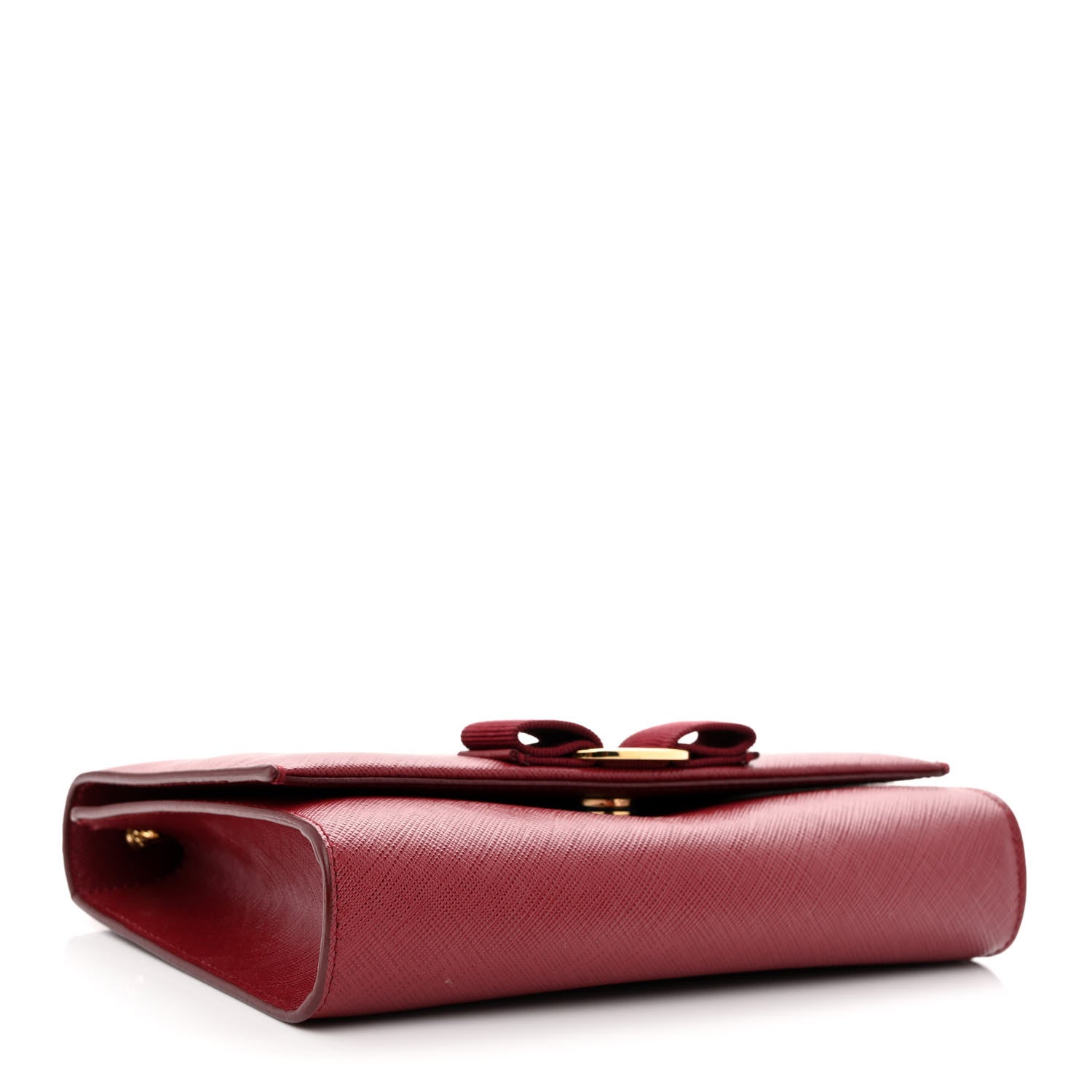 Salvatore Ferragamo Hammered Calfskin Vara Bow Chain Wallet Red 4 of 10