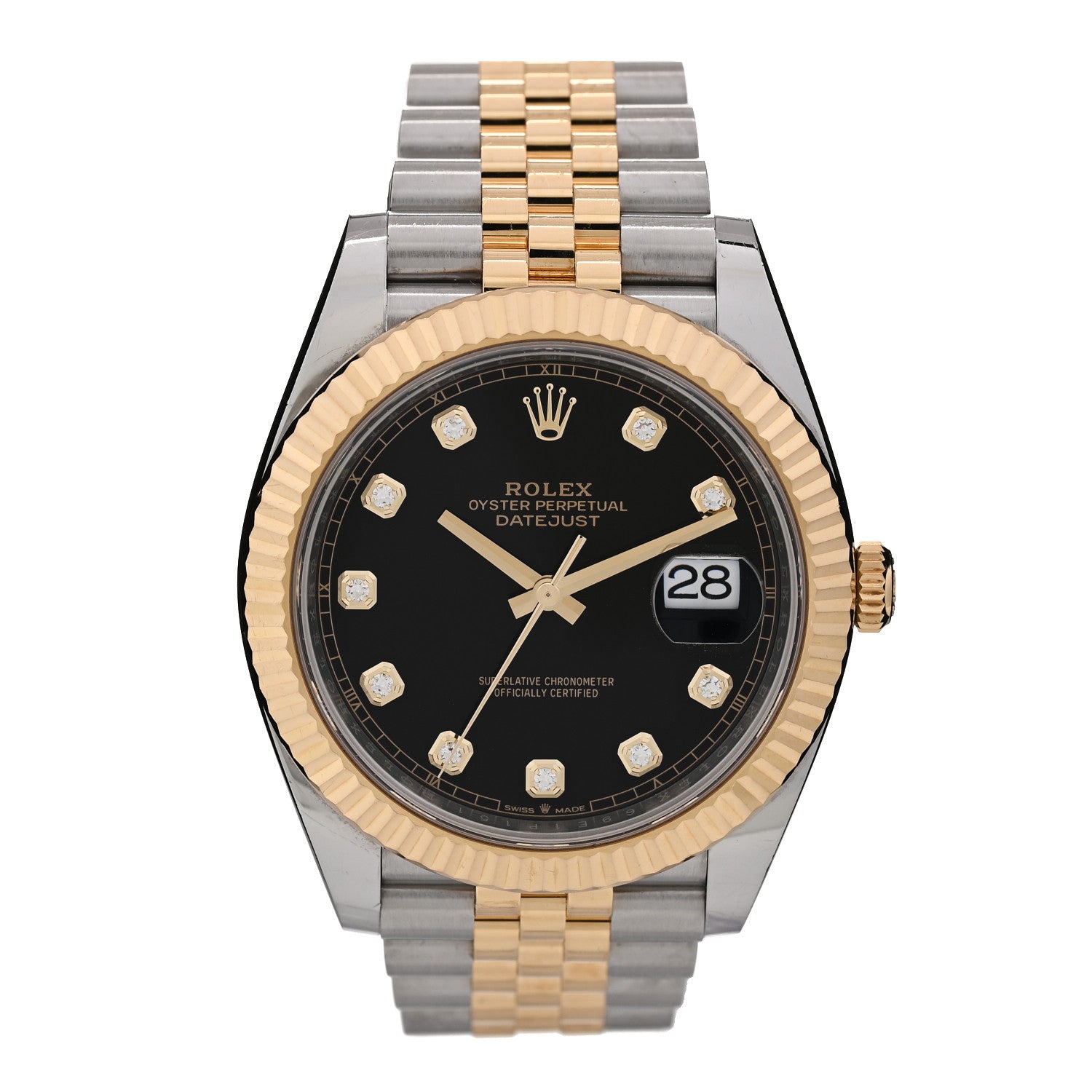 Rolex Stainless Steel 18K Yellow Gold Diamond 41mm Oyster Perpetual Datejust Watch Black 126333 1 of 4