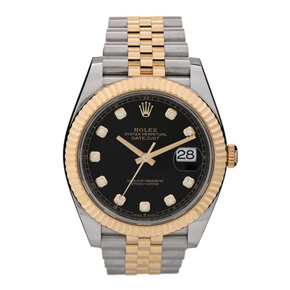 Rolex Stainless Steel 18K Yellow Gold Diamond 41mm Oyster Perpetual Datejust Watch Black 126333 1 of 4