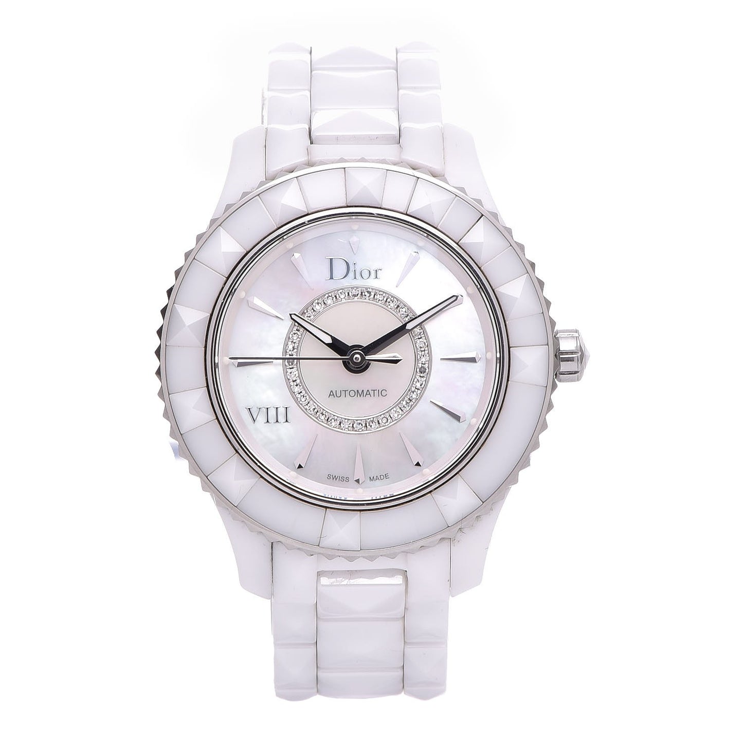Stainless Steel Ceramic Diamond Mother of Pearl 33mm Dior VIII Automatic Watch White