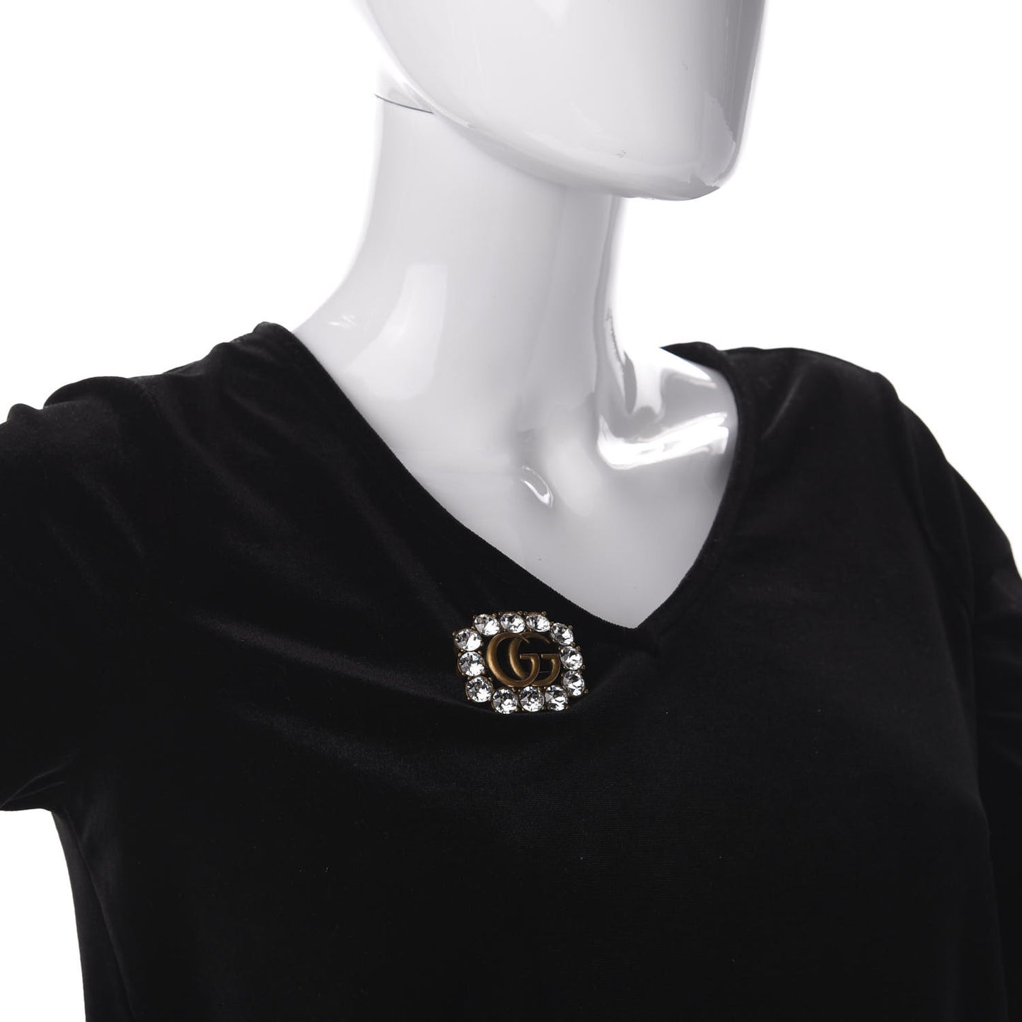 Metal Crystal Double G Brooch Aged Gold