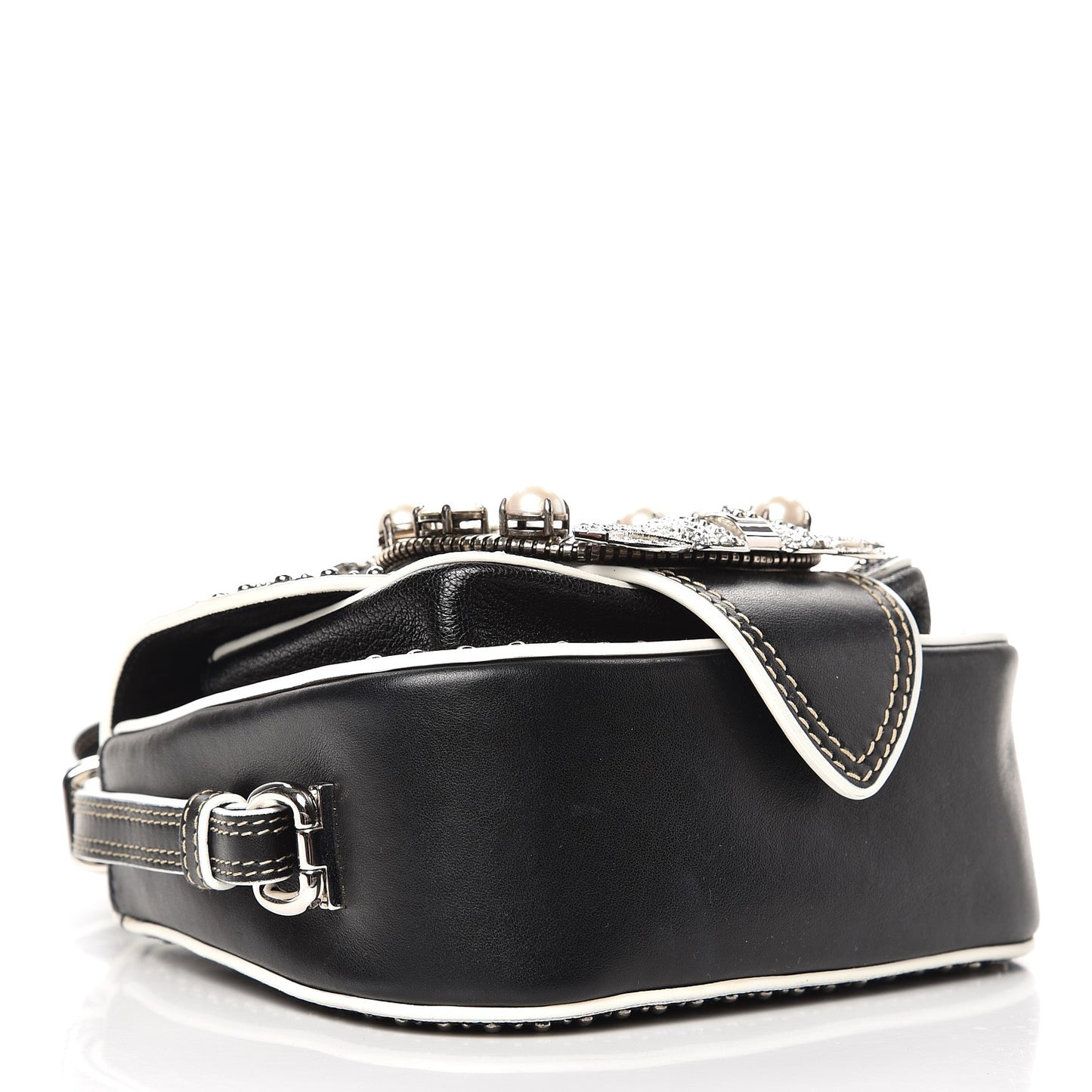 Goatskin Madras Soft Calf Crystal Embellished Lady Saddle Nero Black