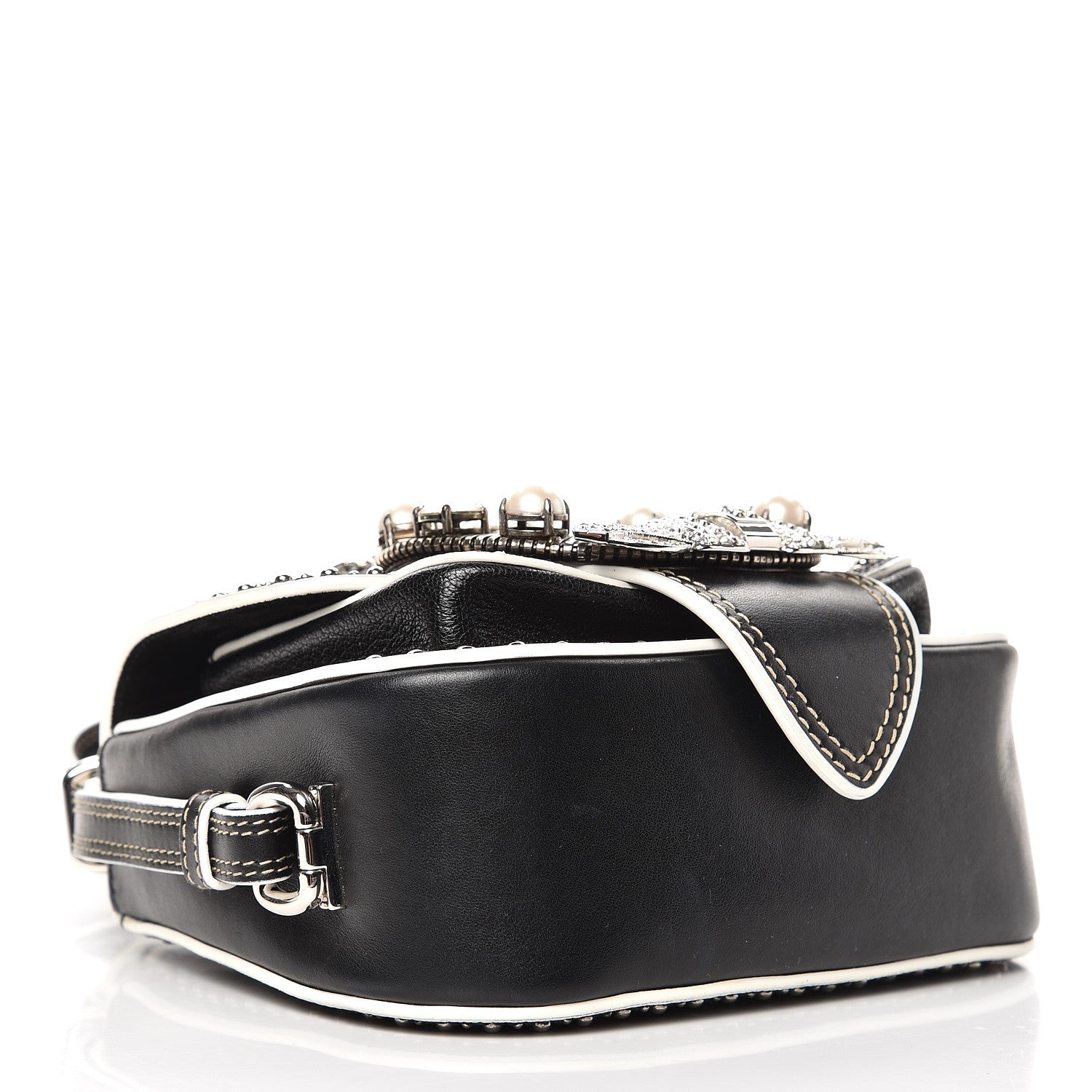 Miu Miu Goatskin Madras Soft Calf Crystal Embellished Lady Saddle Nero Black 4 of 9