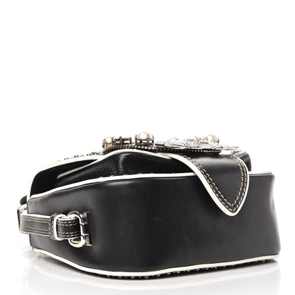 Miu Miu Goatskin Madras Soft Calf Crystal Embellished Lady Saddle Nero Black 4 of 9