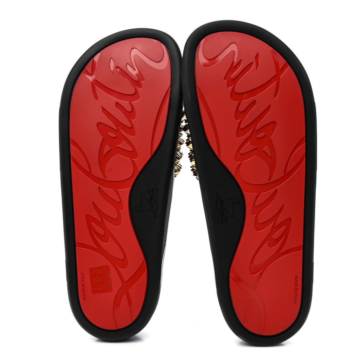 Calfskin Studded Mens Pool Roc Flat Slide Sandals 44 Black Multicolor