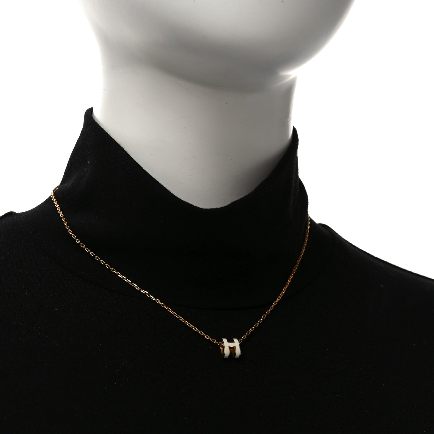 Lacquered Gold Mini Pop H Pendant Necklace White