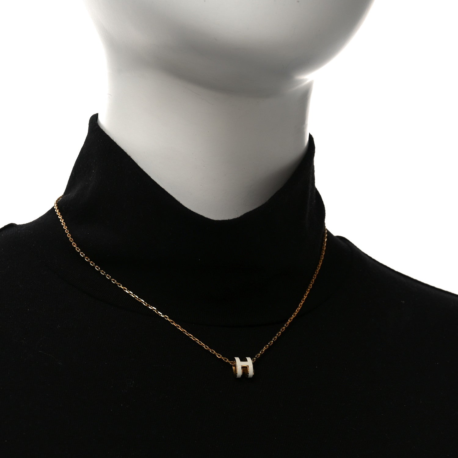 Hermes Lacquered Gold Mini Pop H Pendant Necklace White 2 of 4