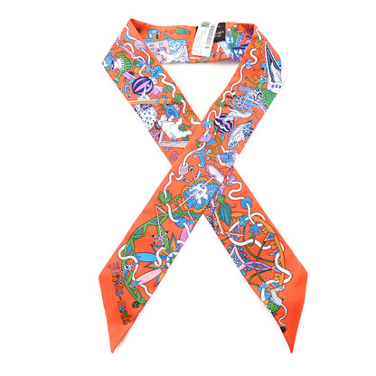 Hermes Silk La Folle Parade Twilly Orange Bleu White 1 of 3