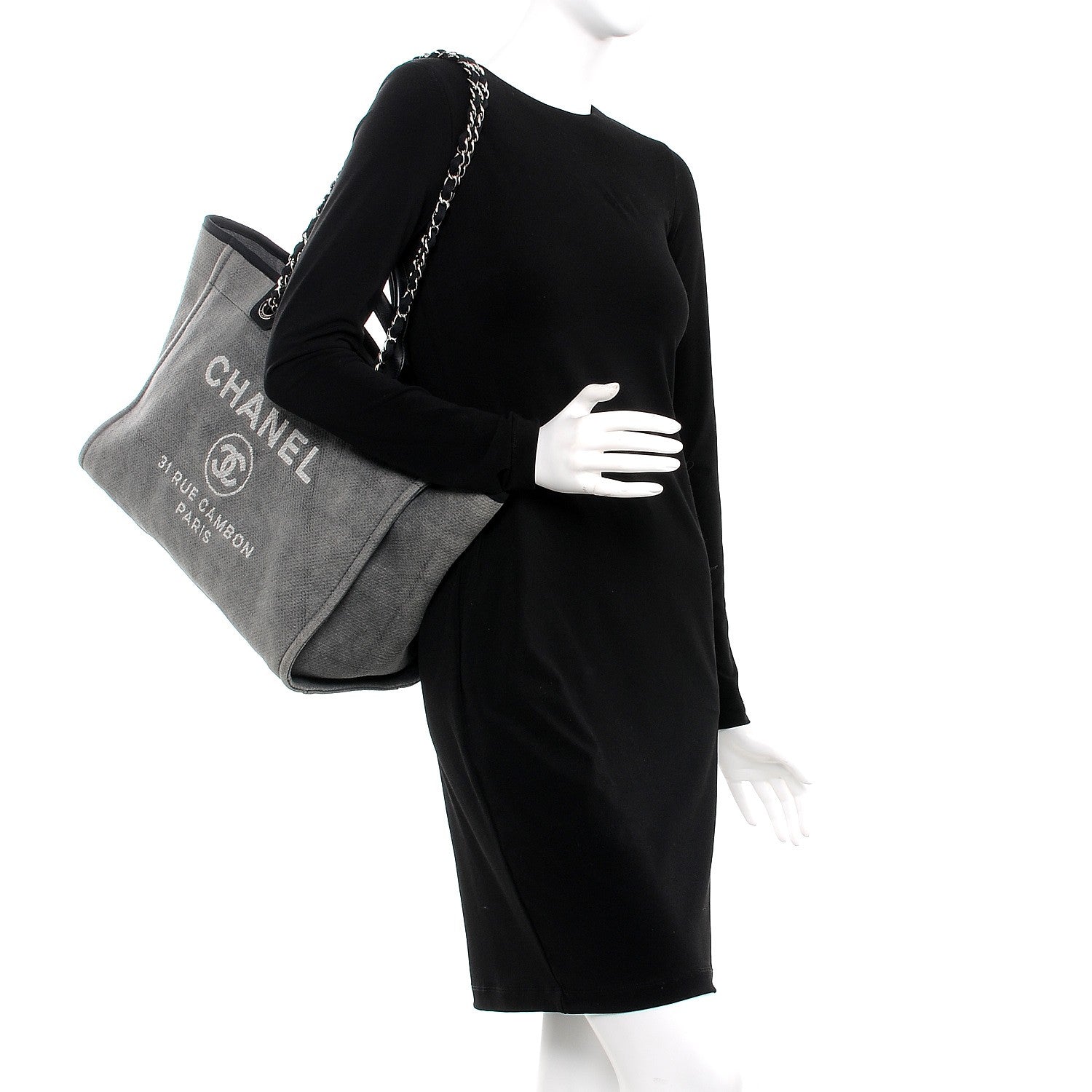 Chanel Canvas Large Deauville Tote Grey 2 of 8