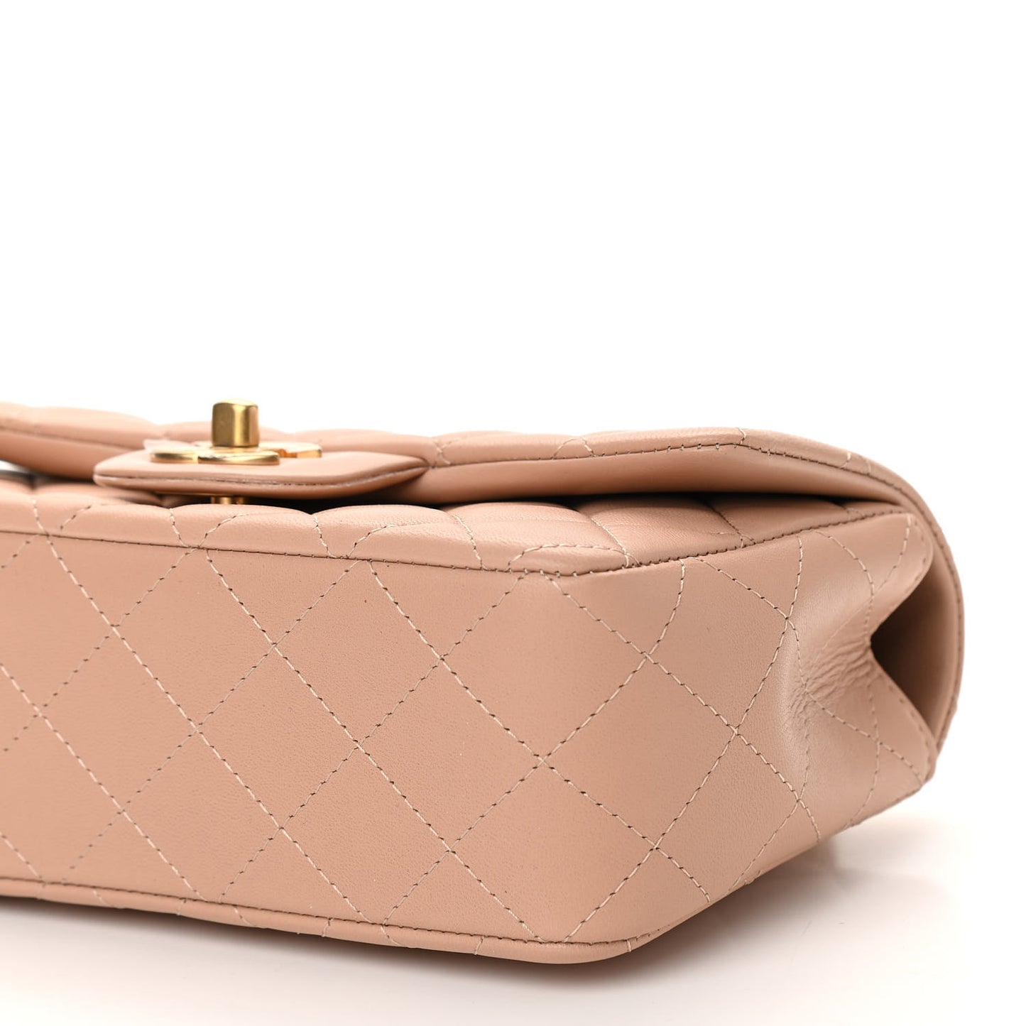 Lambskin Quilted Mini Top Handle Rectangular Flap Beige