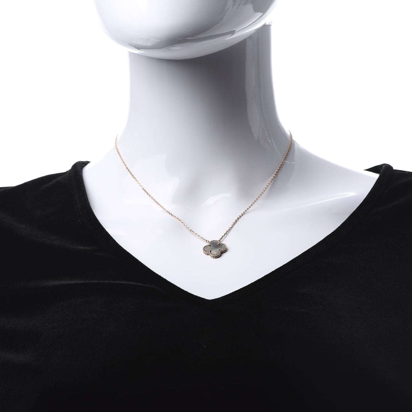 18K Rose Gold Gray Mother of Pearl Vintage Alhambra Pendant Necklace