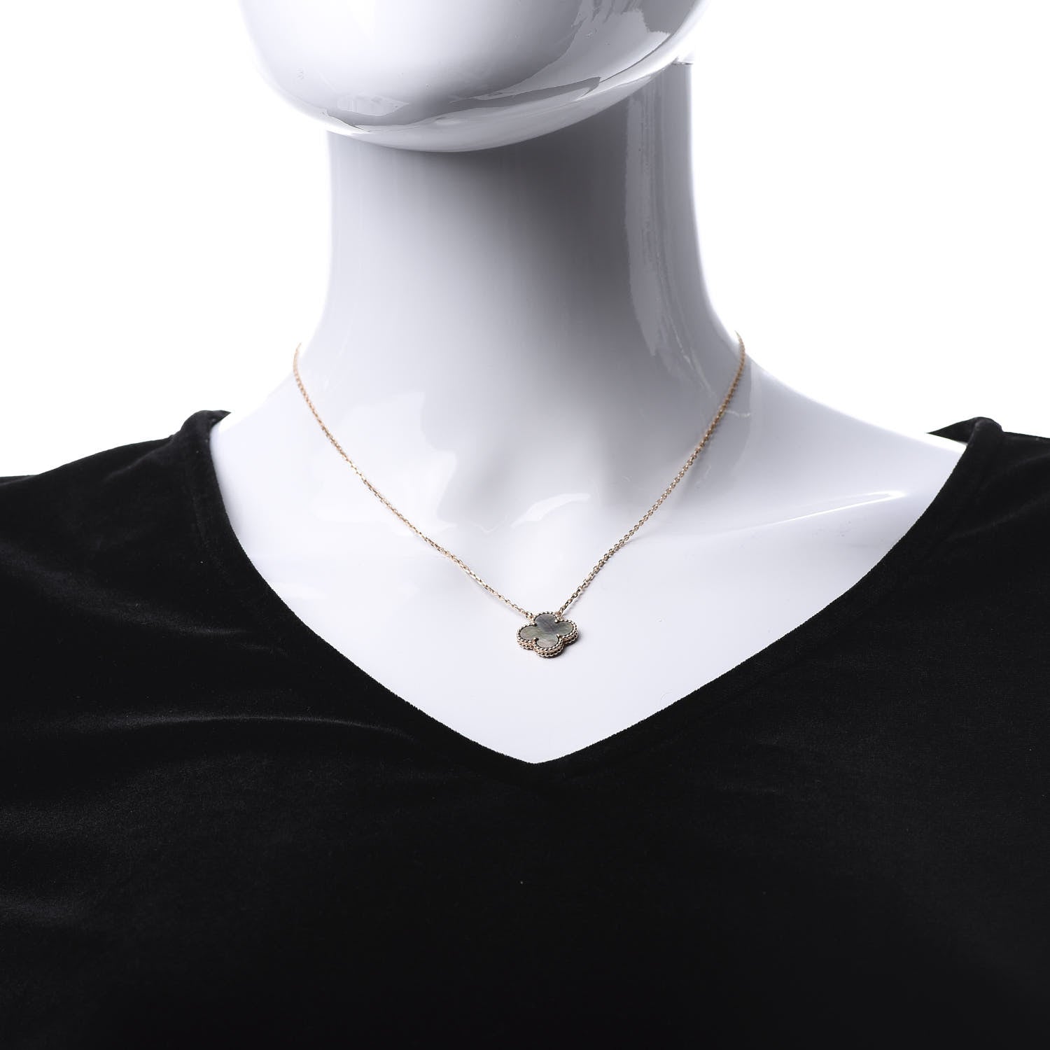 Van Cleef & Arpels 18K Rose Gold Gray Mother of Pearl Vintage Alhambra Pendant Necklace 2 of 6