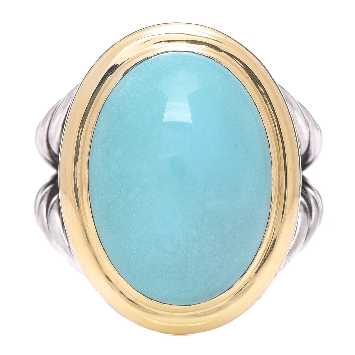 David Yurman Sterling Silver 18K Yellow Gold Turquoise 13mm Signature Oval Ring 52 6 6 of 10