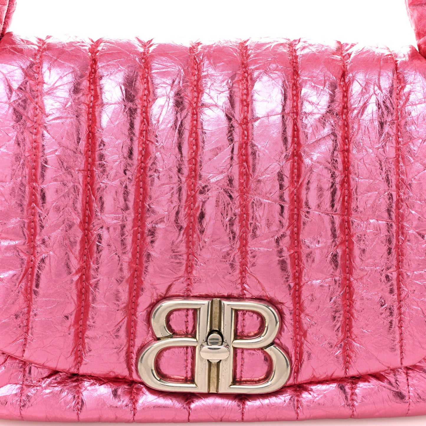 Metallized Crushed Calfskin Quilted Small Monaco Shoulder Bag Pink