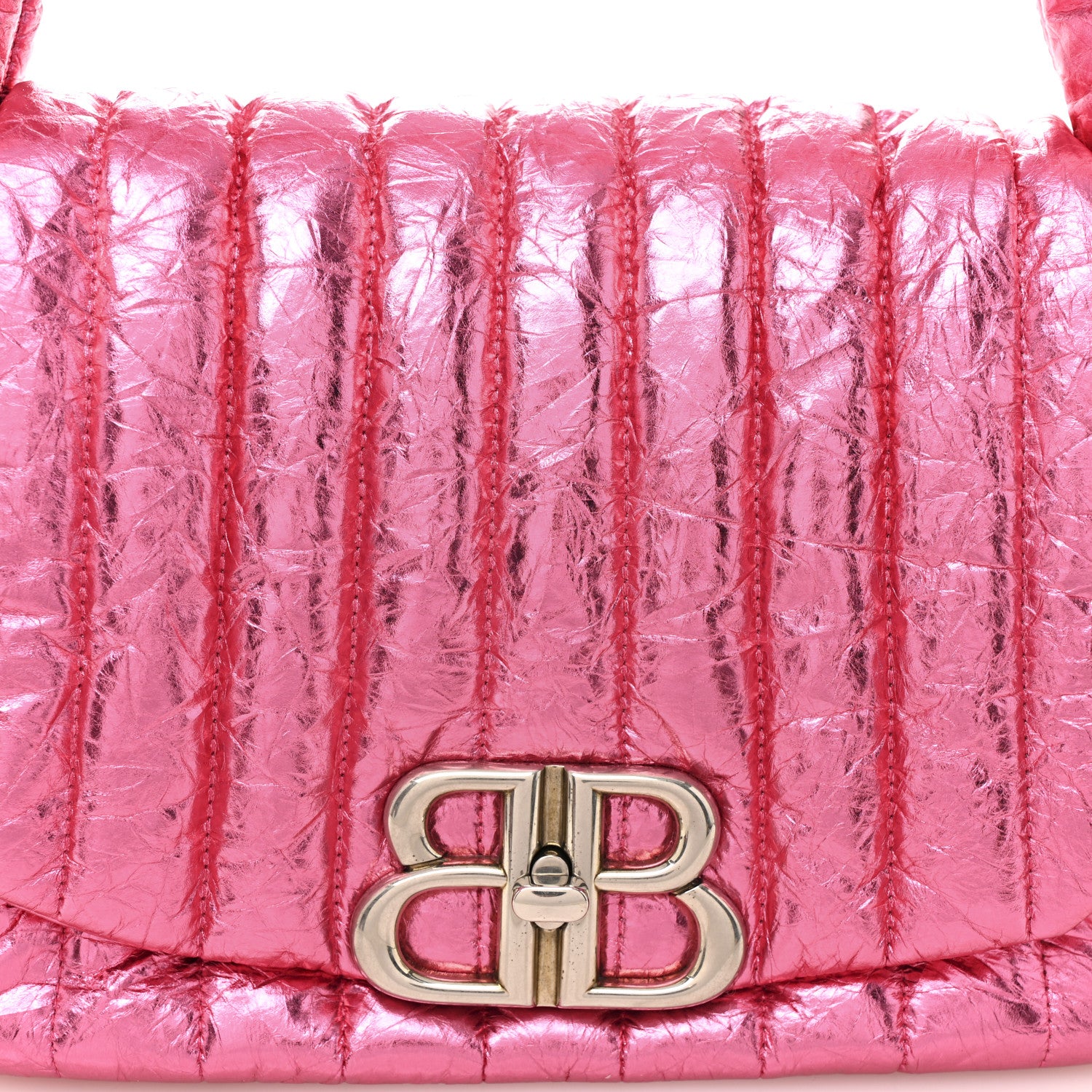 Balenciaga Metallized Crushed Calfskin Quilted Small Monaco Shoulder Bag Pink 8 of 10
