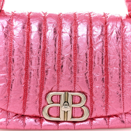 Balenciaga Metallized Crushed Calfskin Quilted Small Monaco Shoulder Bag Pink 8 of 10