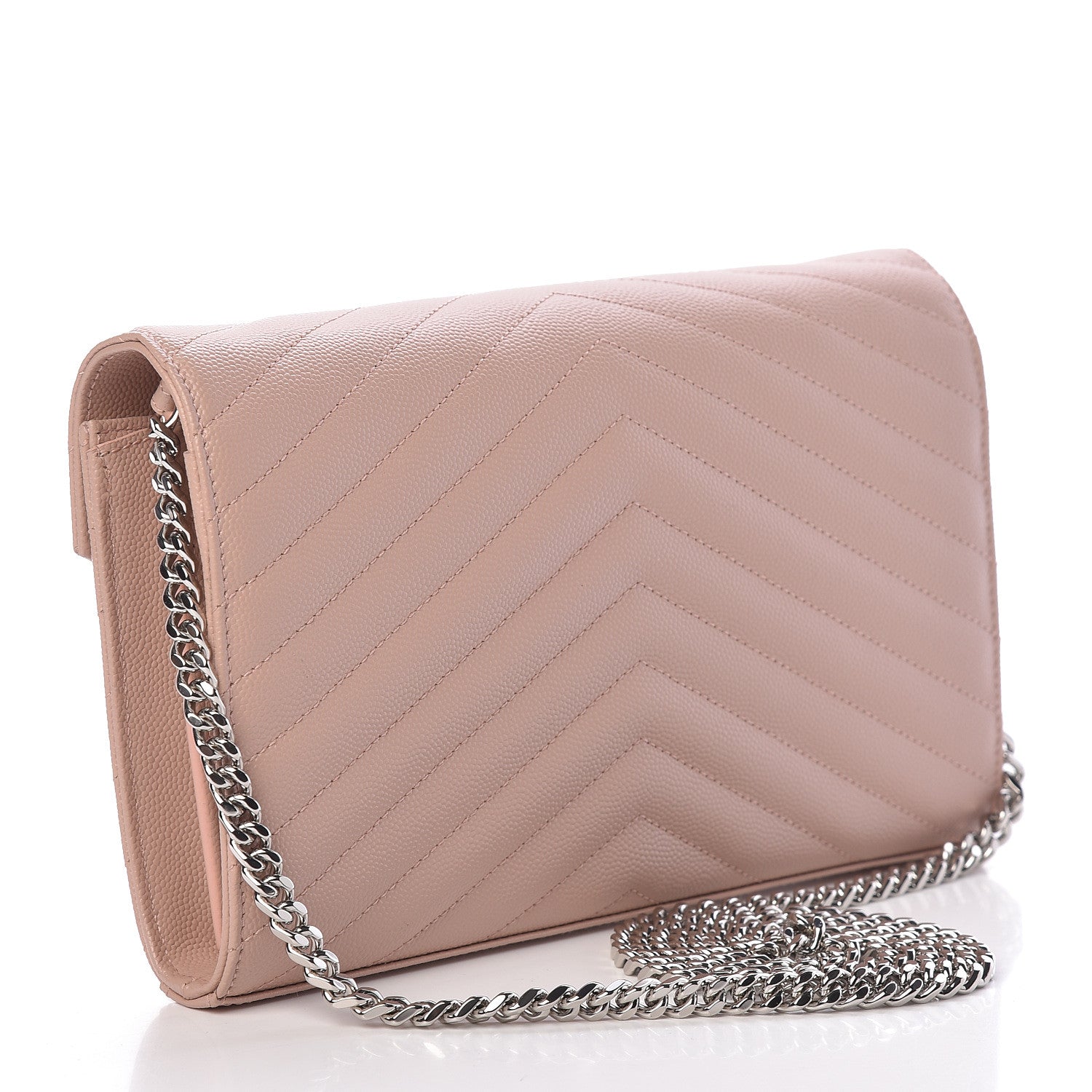 Saint Laurent Grain De Poudre Matelasse Chevron Monogram Chain Wallet Rose Antic 3 of 10