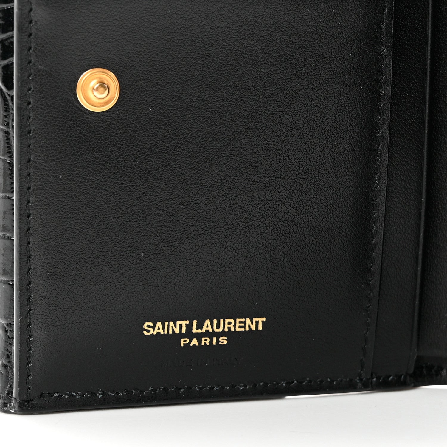 Saint Laurent Shiny Calfskin Crocodile Embossed Monogram Uptown Compact Wallet Black 6 of 7