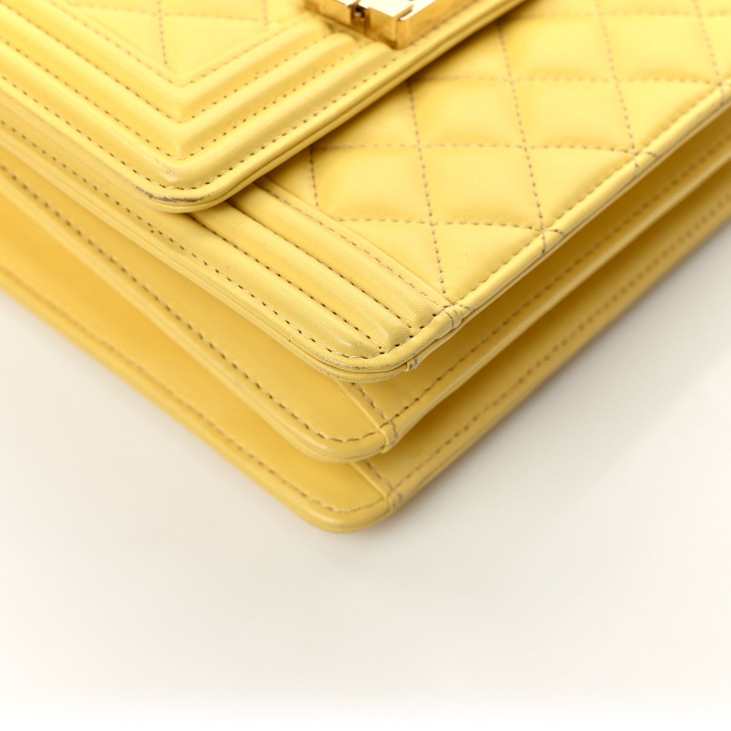 Calfskin Quilted North South Boy Flap Yellow