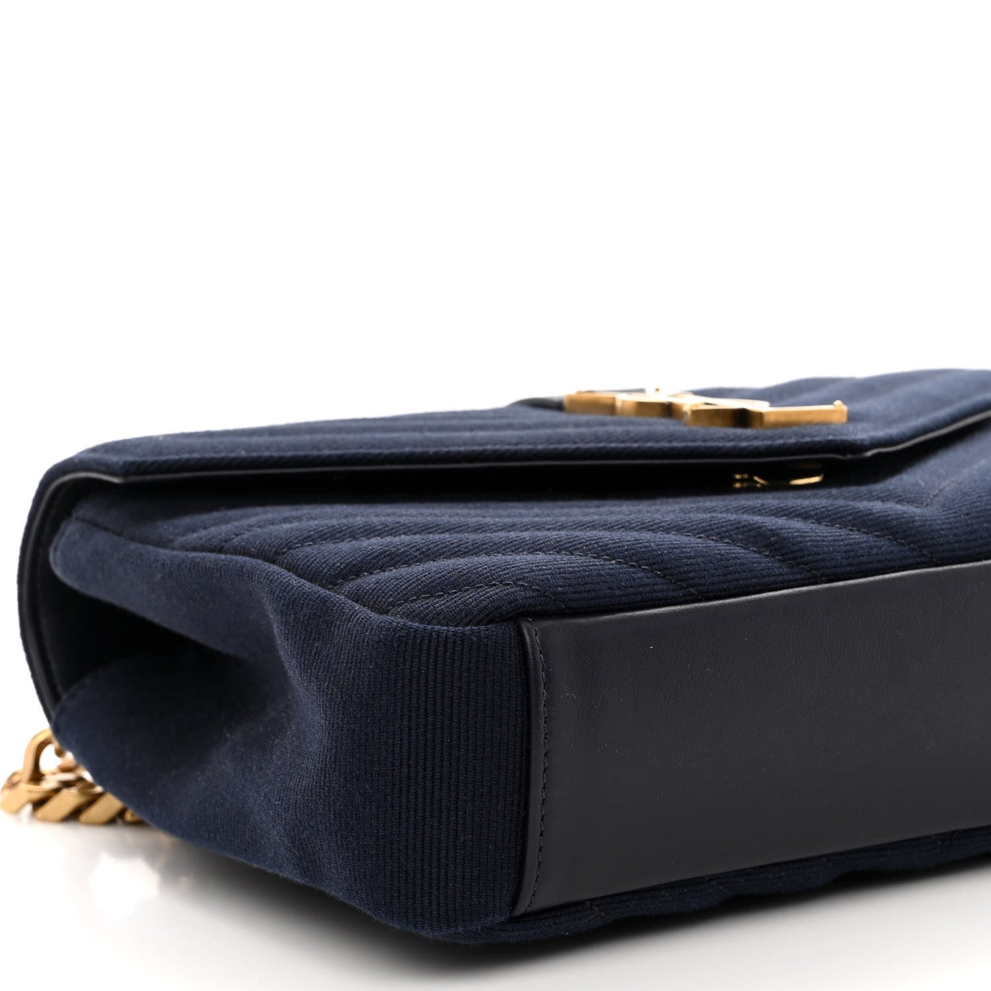 Smooth Calfskin Cotton Canvas Matelasse Chevron Monogram Medium College Bag Deeply Blue