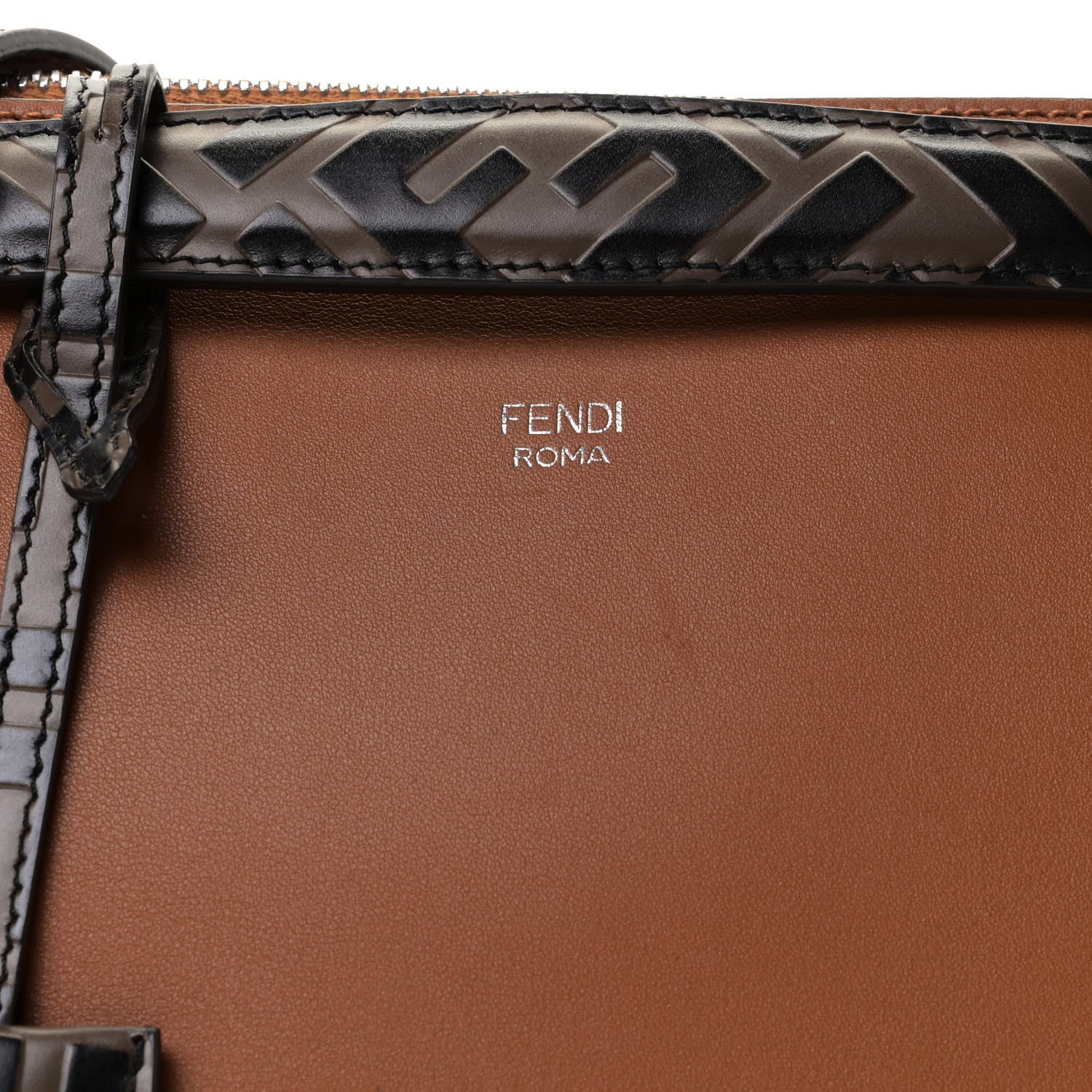 Fendi Vitello Dolce Bi-Color FF 1974 Embossed Medium By The Way Boston Bag Brandy Maya Black 8 of 12