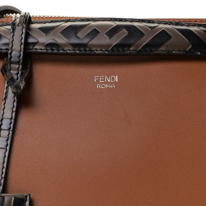 Fendi Vitello Dolce Bi-Color FF 1974 Embossed Medium By The Way Boston Bag Brandy Maya Black 8 of 12